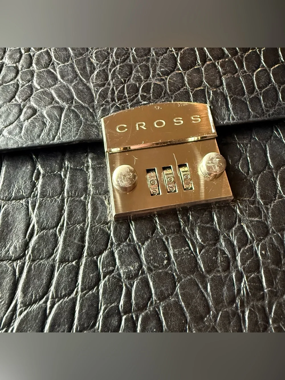 Black Croc-Embossed Leather Briefcase with Combination Lock